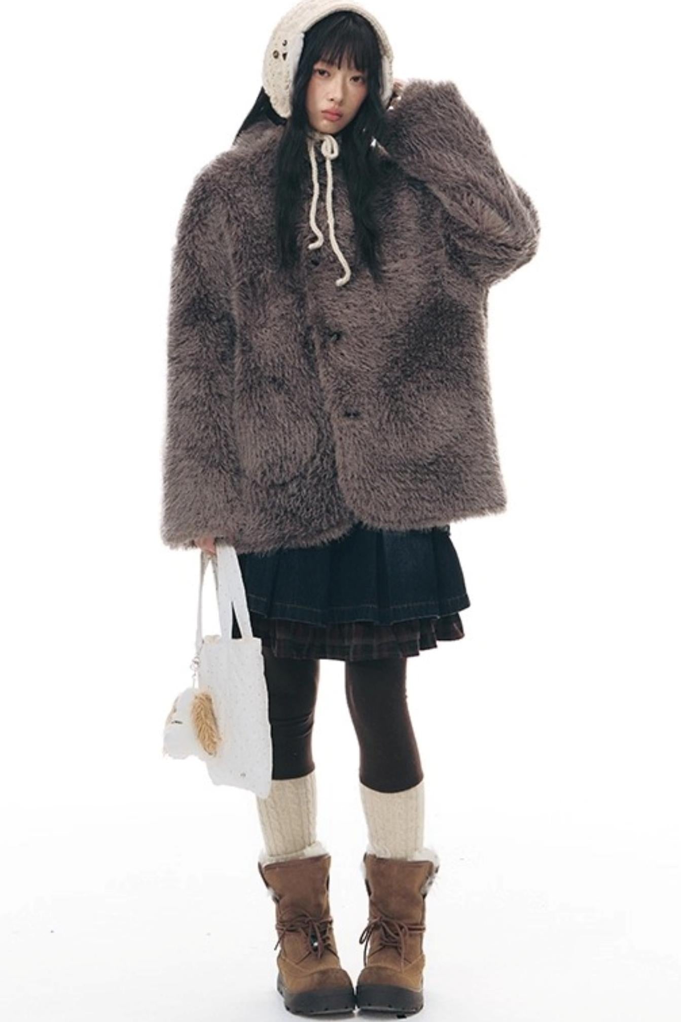 Reversible Polka Dot Fur Coat