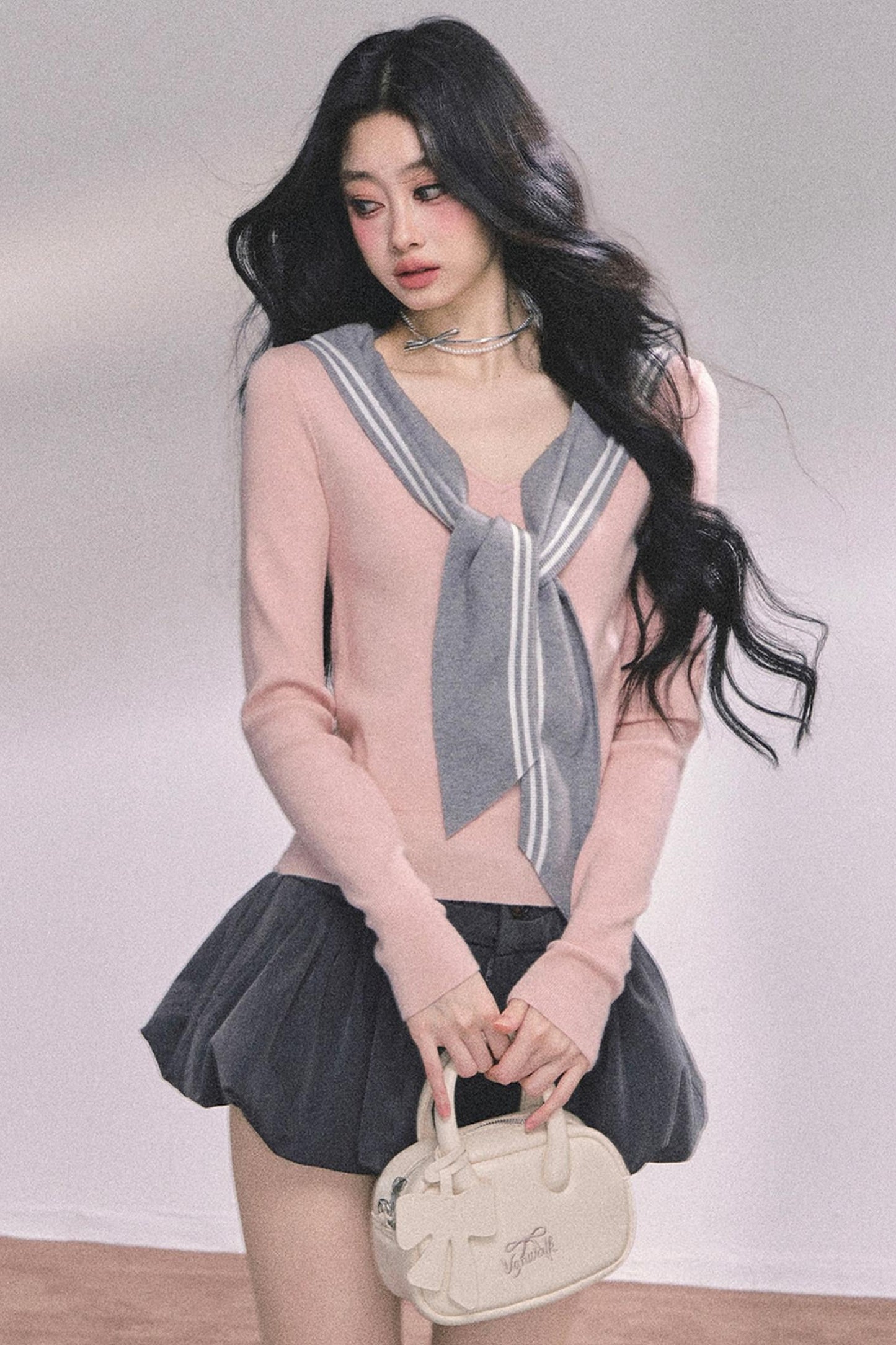 Slimming Navy Knitted Top