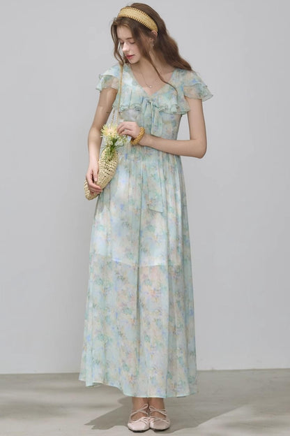 Slim V-Neck Ruffle Dress