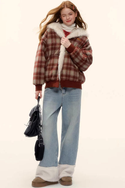 Fleece-Lined Wool Spliced Jeans