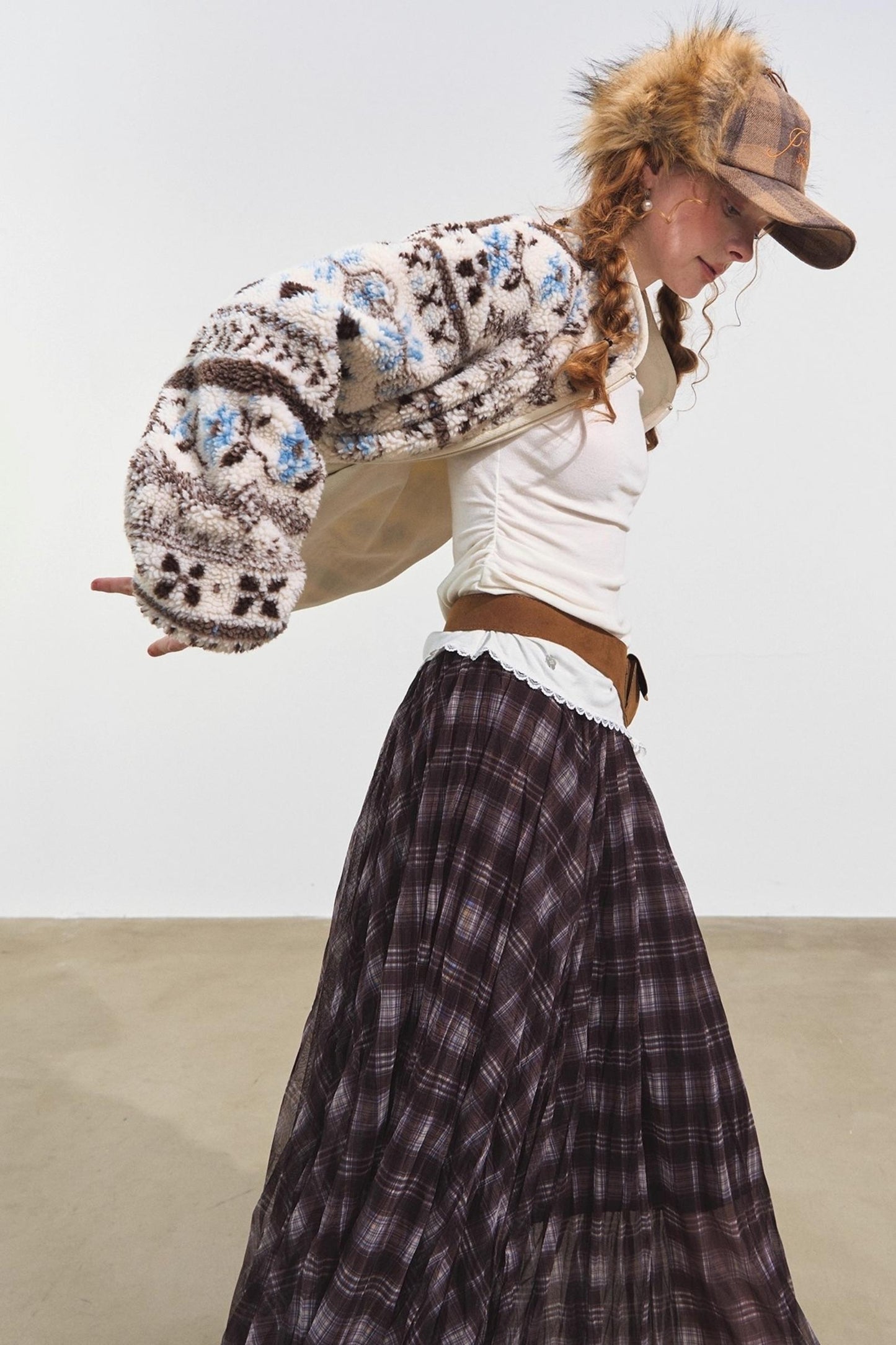 Fleece Jacquard Stand-Up Collar Coat