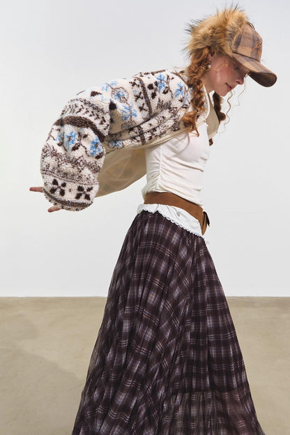 Fleece Jacquard Stand-Up Collar Coat