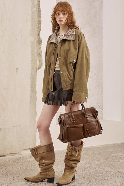 Cashew Flower Washed Stand Collar Jacket