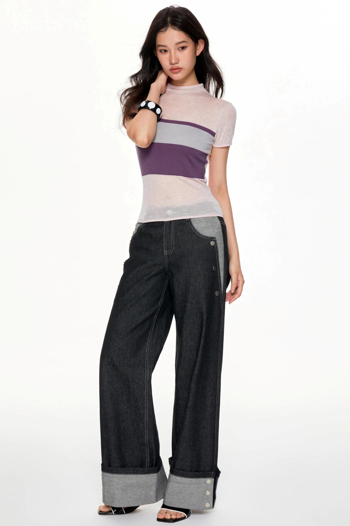 Color Collision High Neck Slim Top