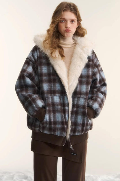 Reversible Plaid Plush Coat