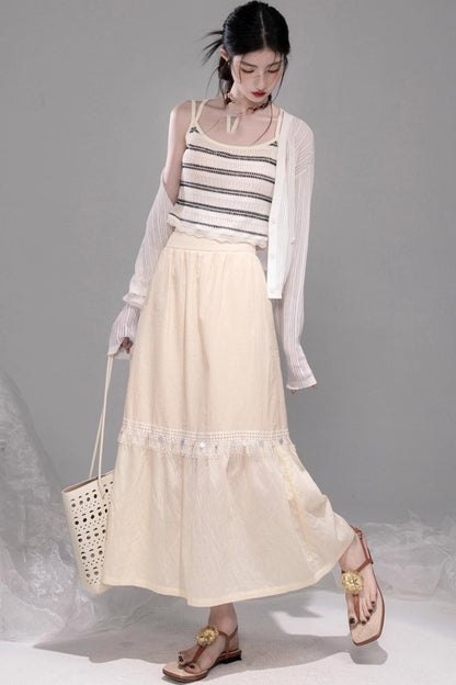 Soft Apricot Wave Layered Skirt Set