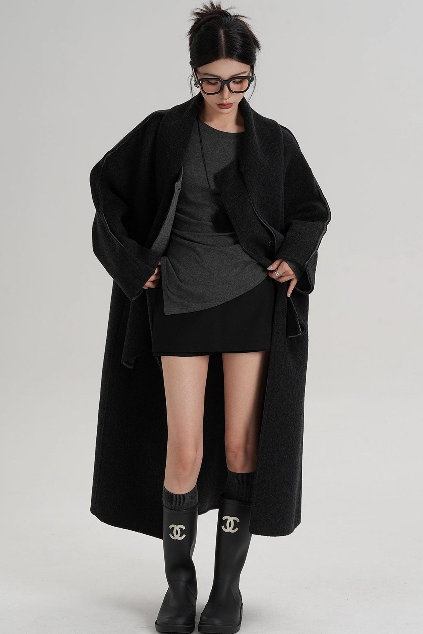 Reversible Two-Tone Scarf Wool Coat