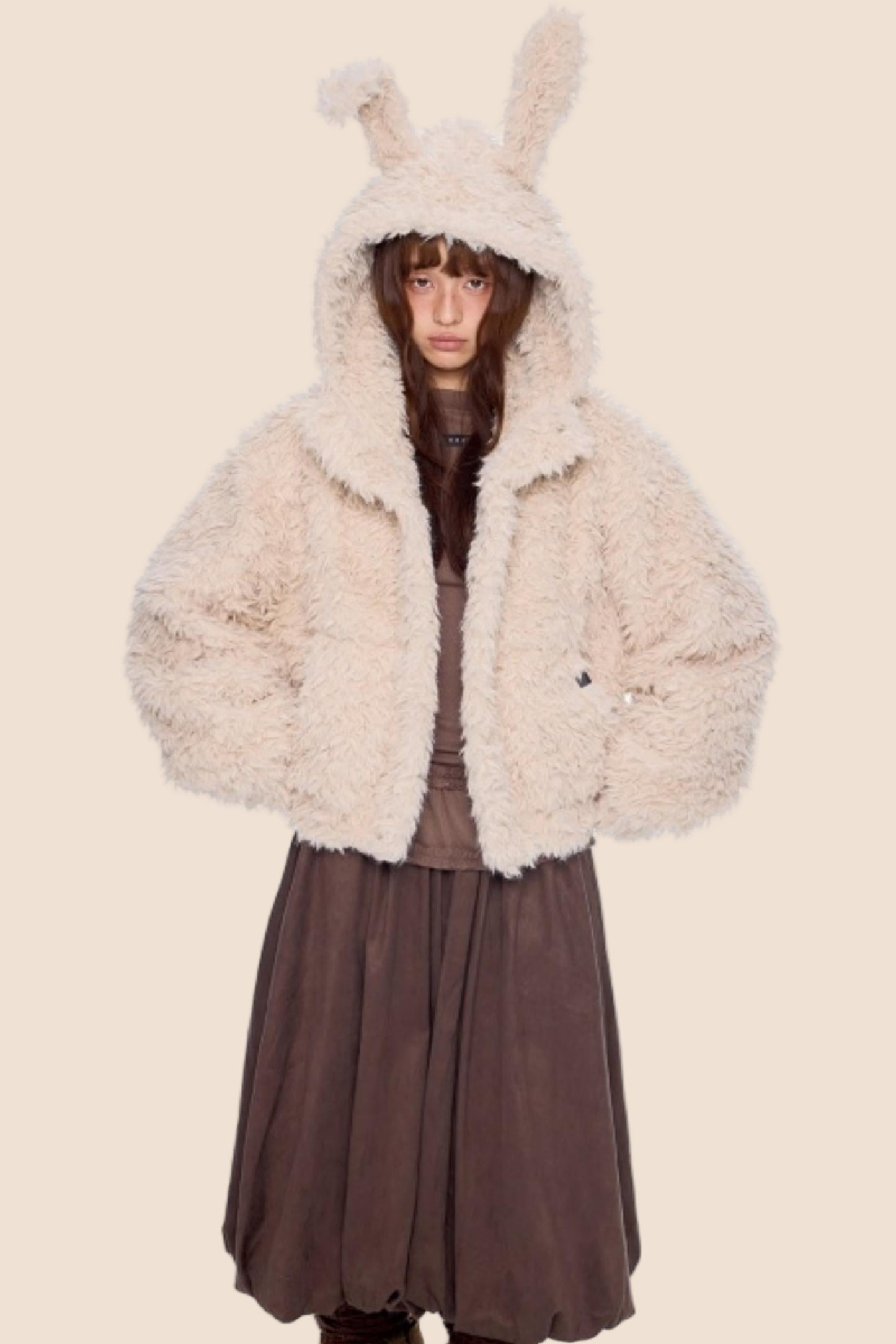 Imitation Wool Hooded Cardigan