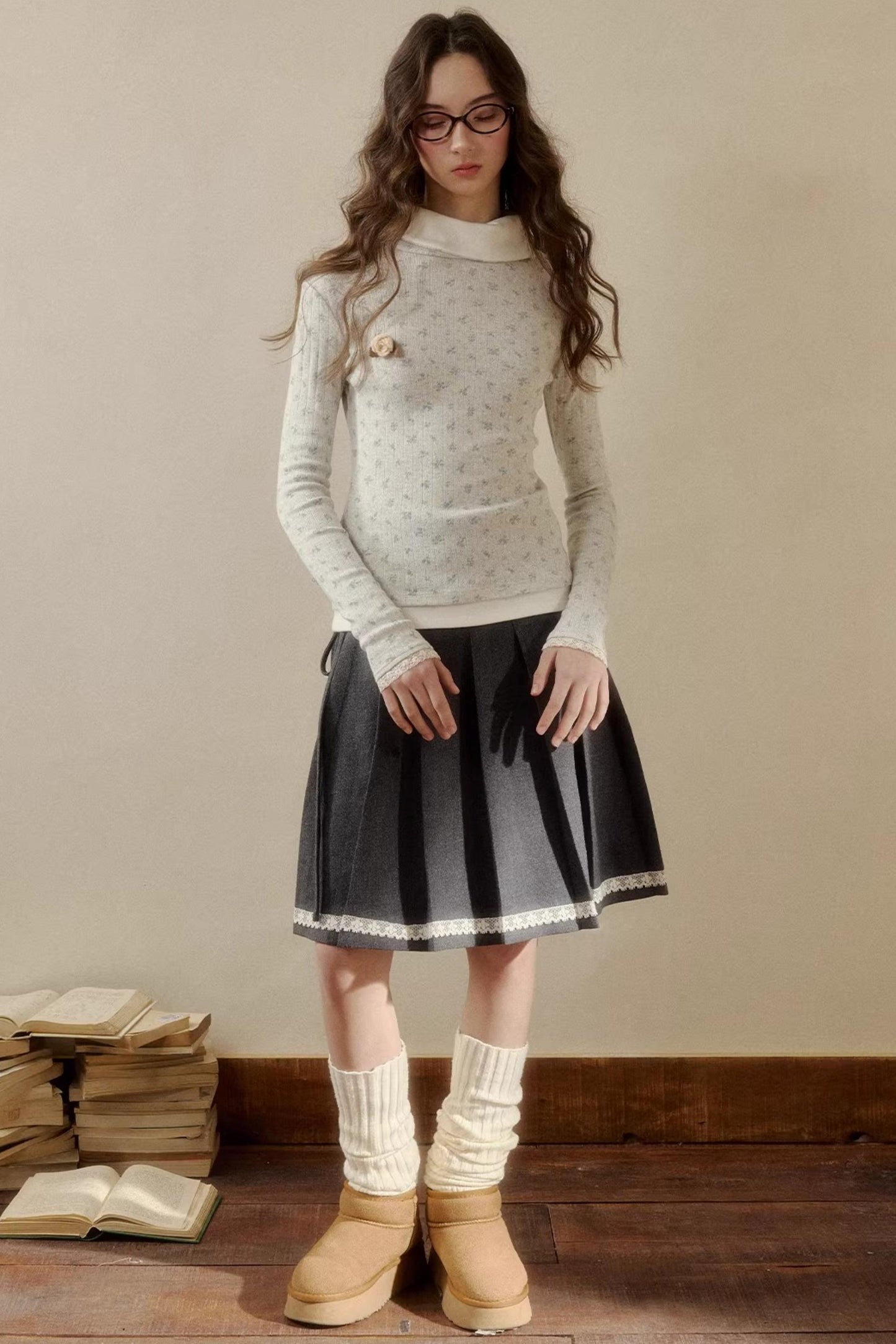 Floral Knit Long-Sleeve Top