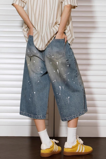 Vintage Denim Wide-Leg Shorts