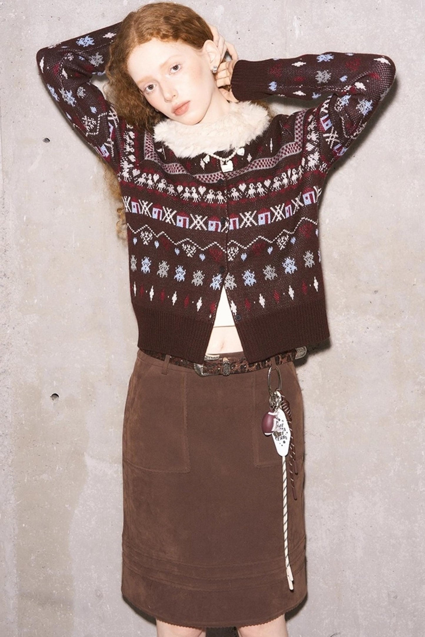 Layering Wave Lace Leather Skirt