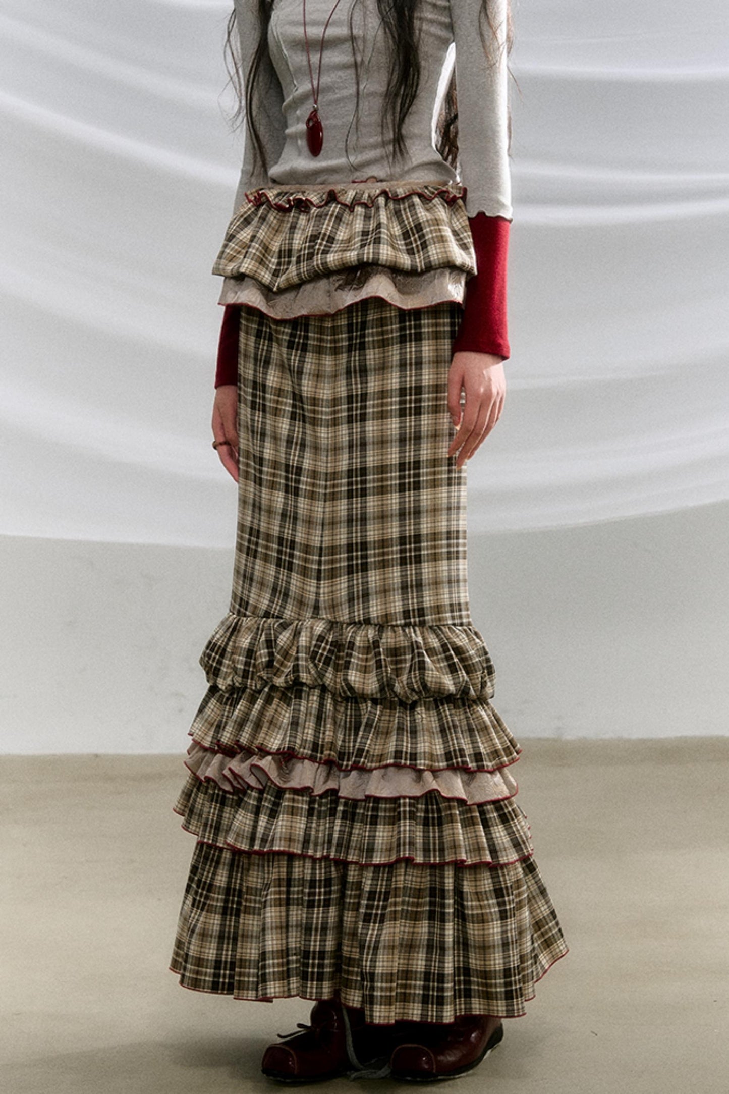 [Spot] OfAkiva's "Mix and Match Willingness" two-wear, adjustable length and short fishtail skirt, checked umbrella hem cake dress