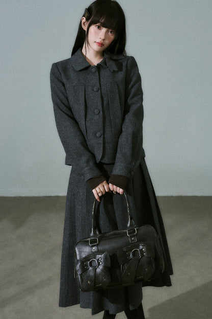 Wool Bow Tie Blazer Suit & Skirt Set-Up