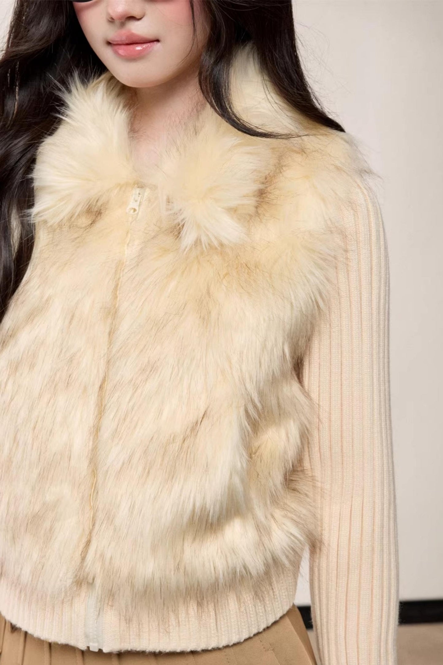 Lapel Patchwork Knitted Coat