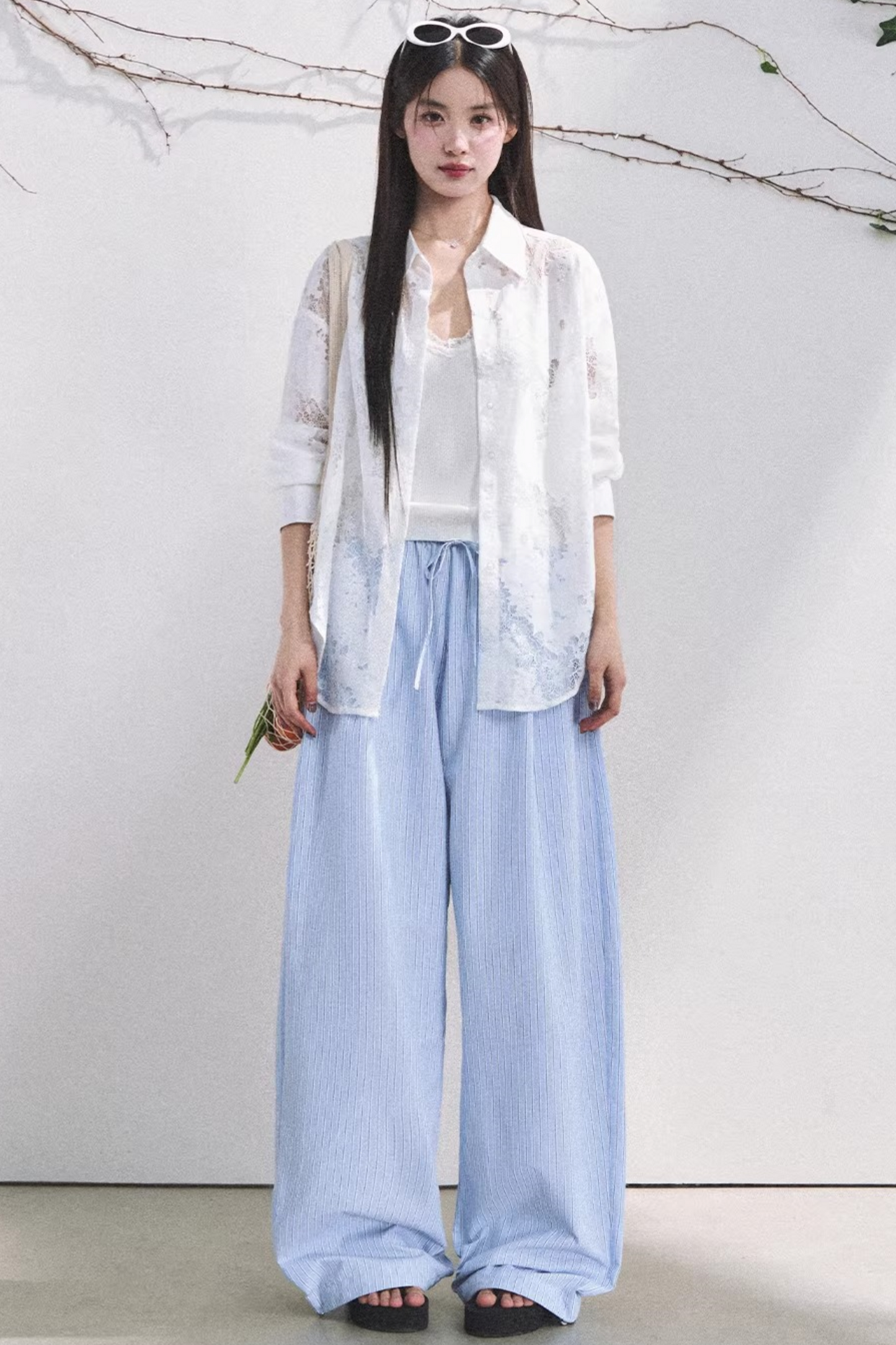 Pantaloni a Righe Color Bacca Chiaro