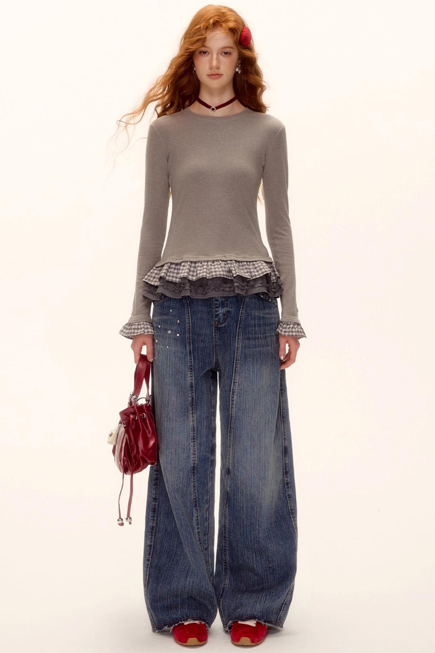 Velvet Wool Plaid Base Layer Top