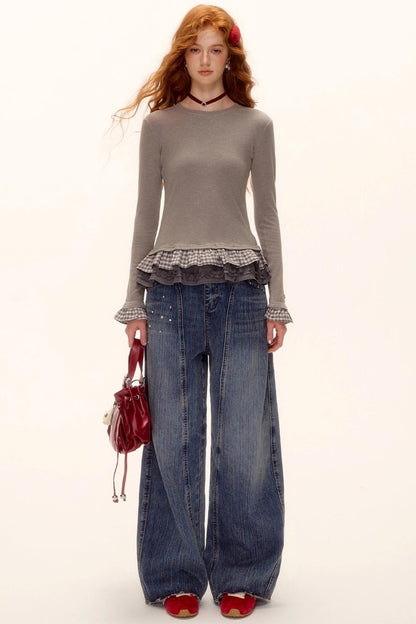 Velvet Wool Plaid Base Layer Top