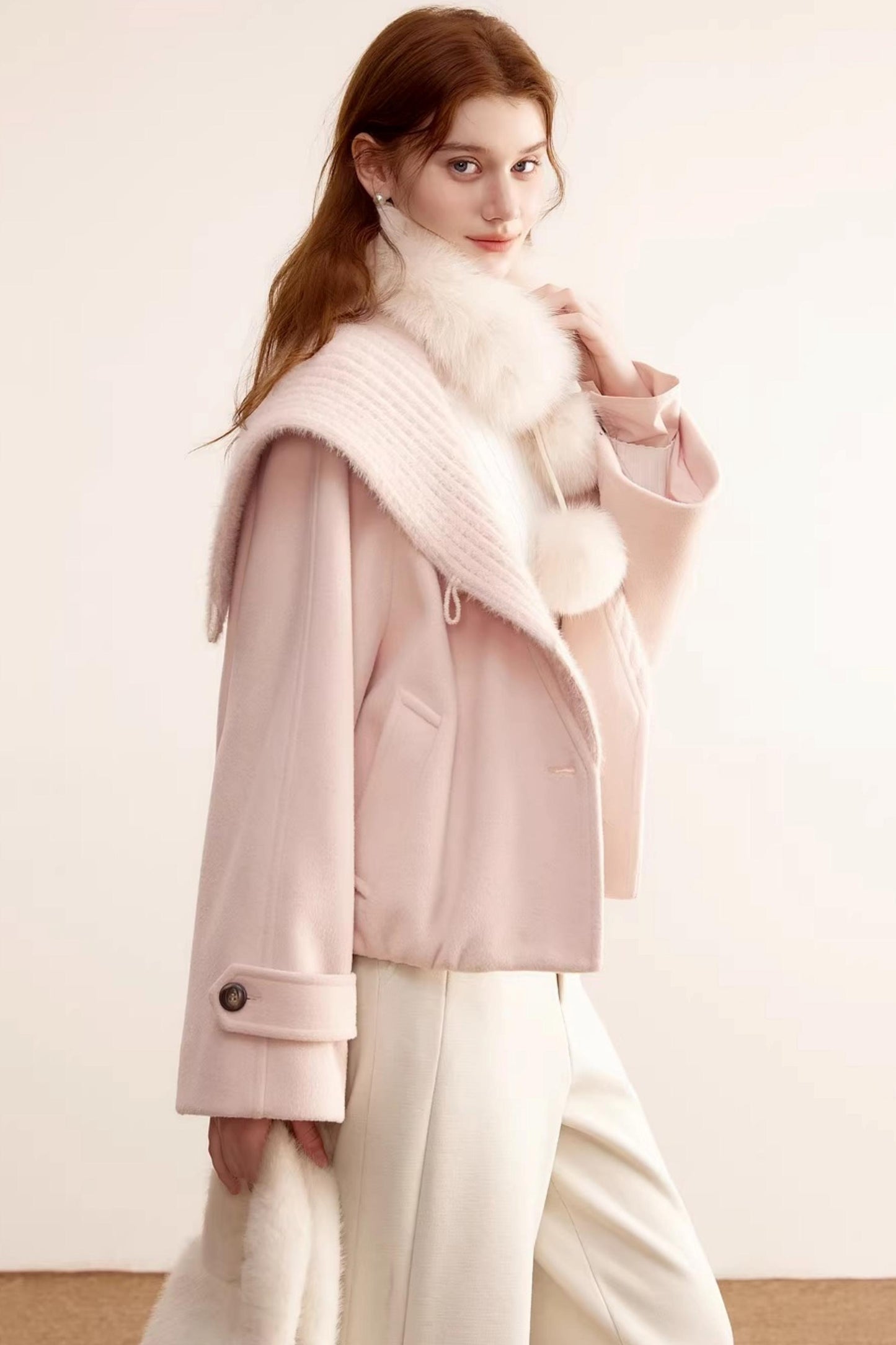 Woolen Short Shawl Collar Coat