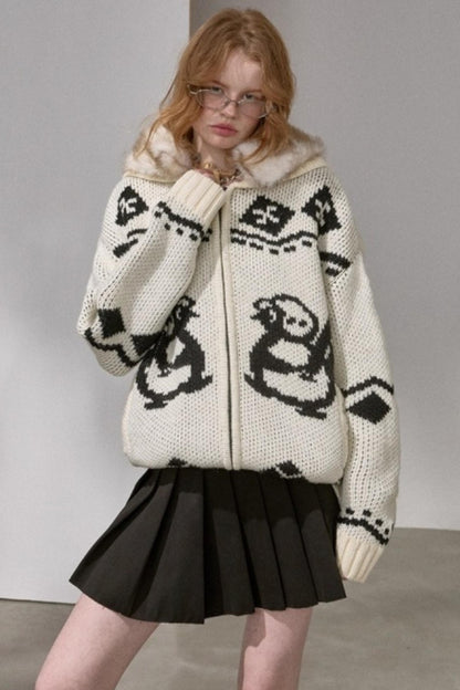 Detachable Fur Collar Knitted Cardigan