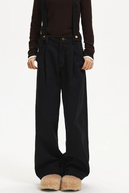 Retro Contrast Suspender Pants