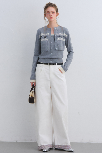 Gray Wool Knit Cardigan Set