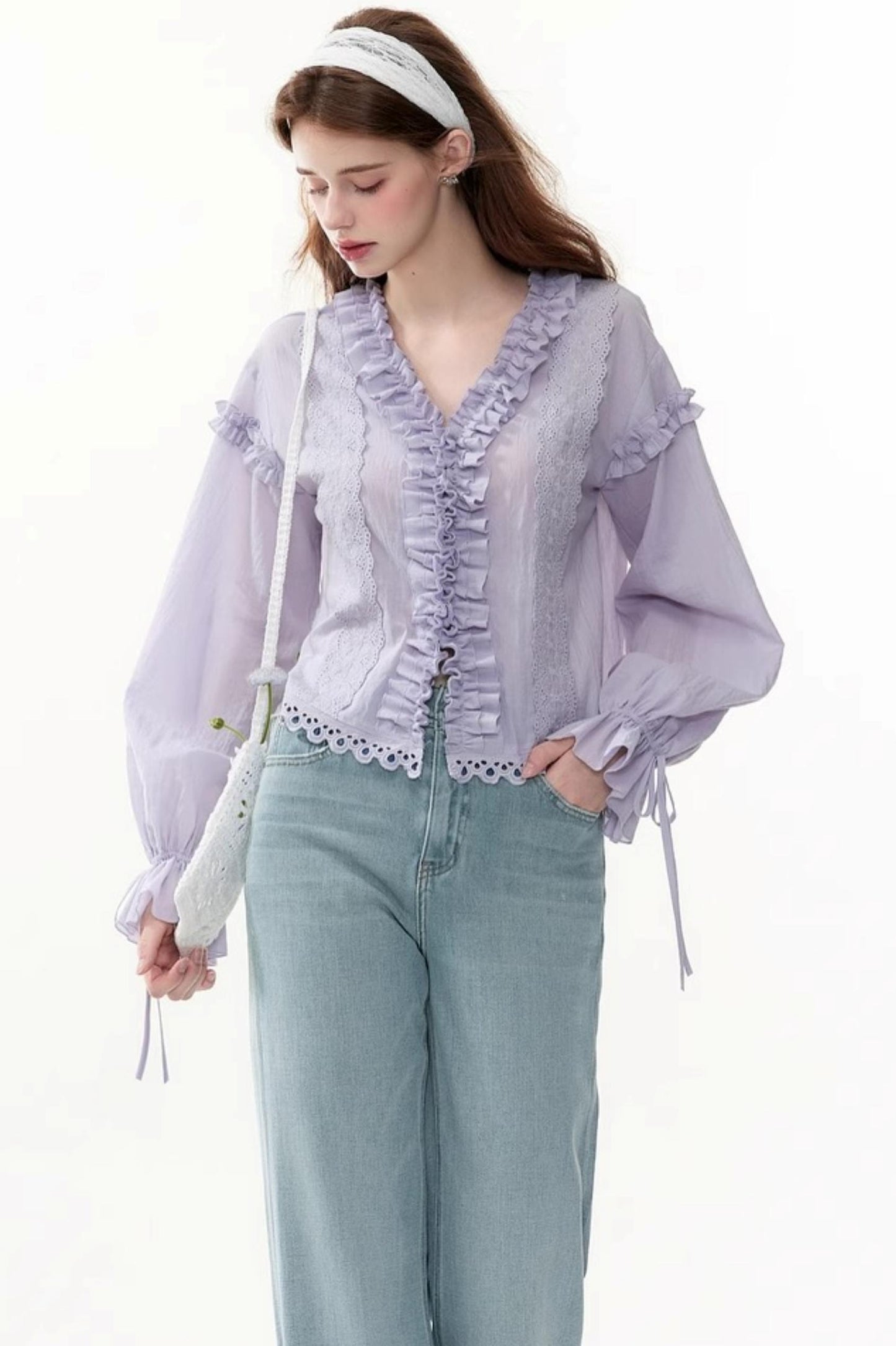 Chic Bubble Sleeve Shirt & Skirt Set-Up