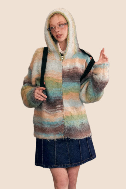 American Loose Gradient Knit Sweater Jacket