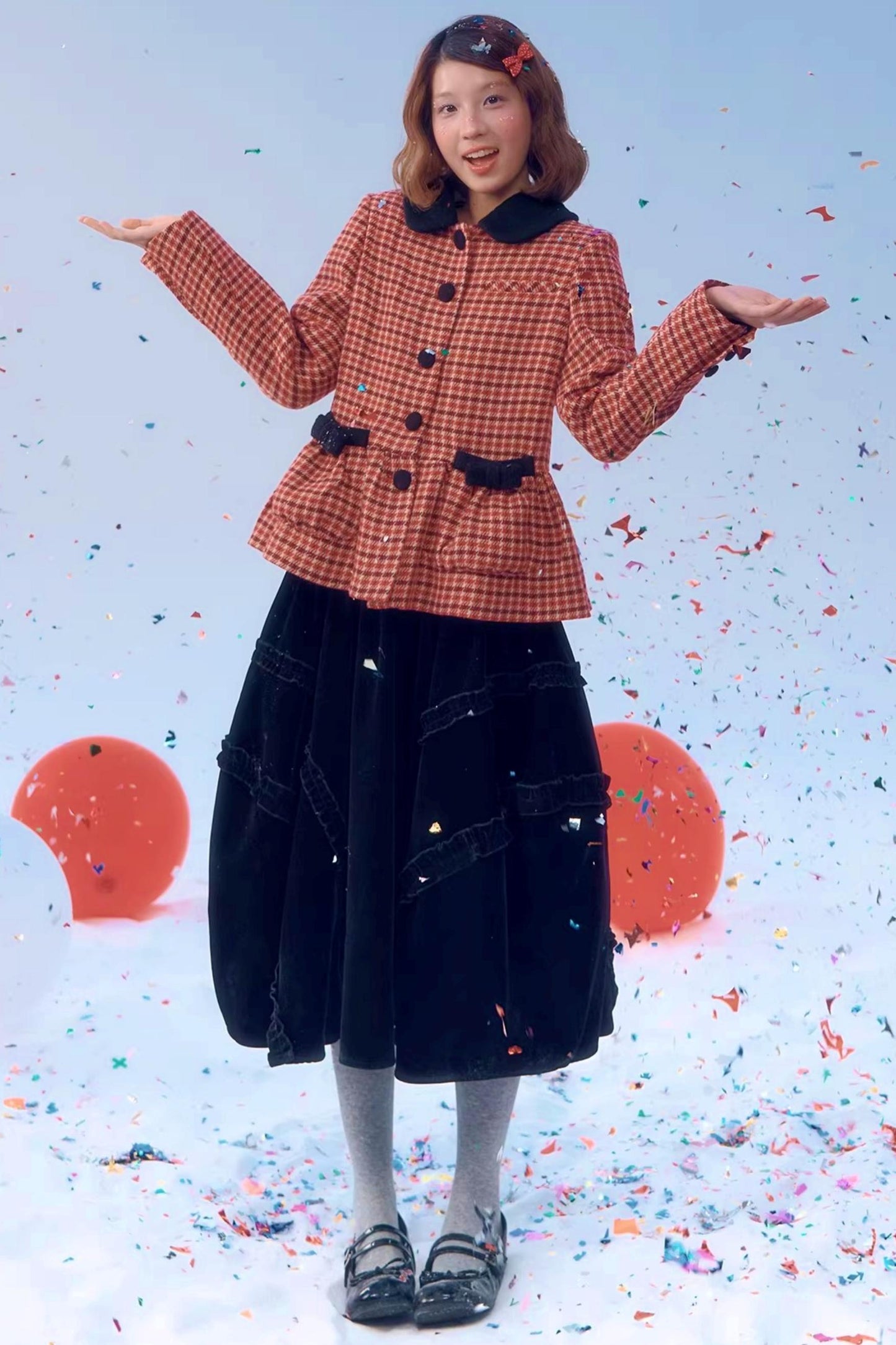 Red Plaid Woolen Coat