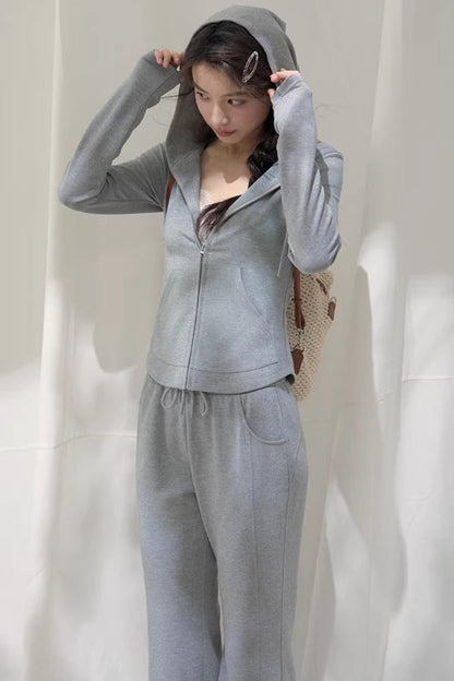 Hooded Zipper Sweatshirt Set-Up