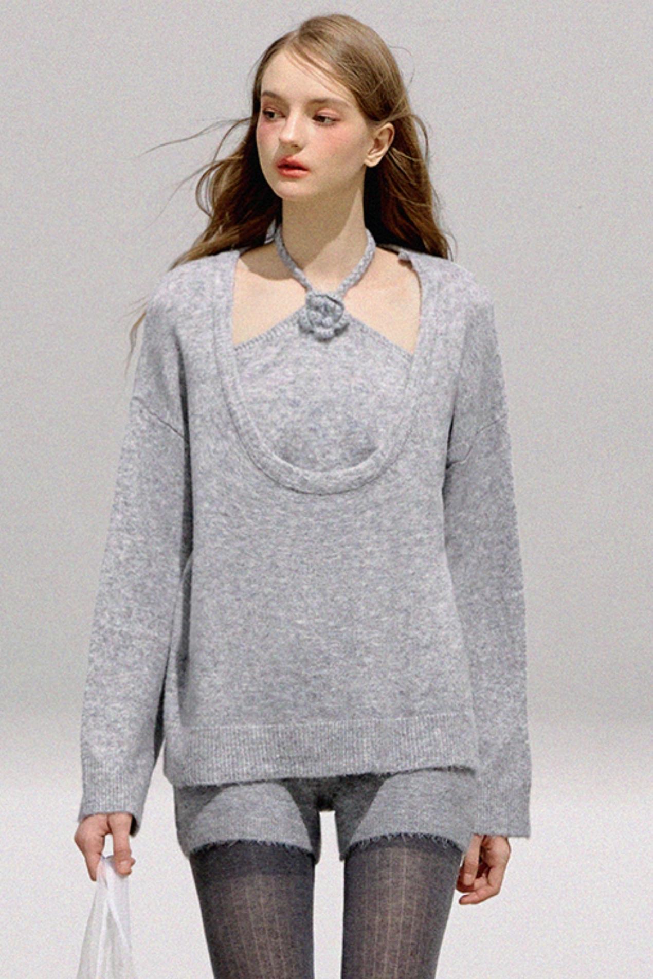 French Flower Halter Sweater Set-Up