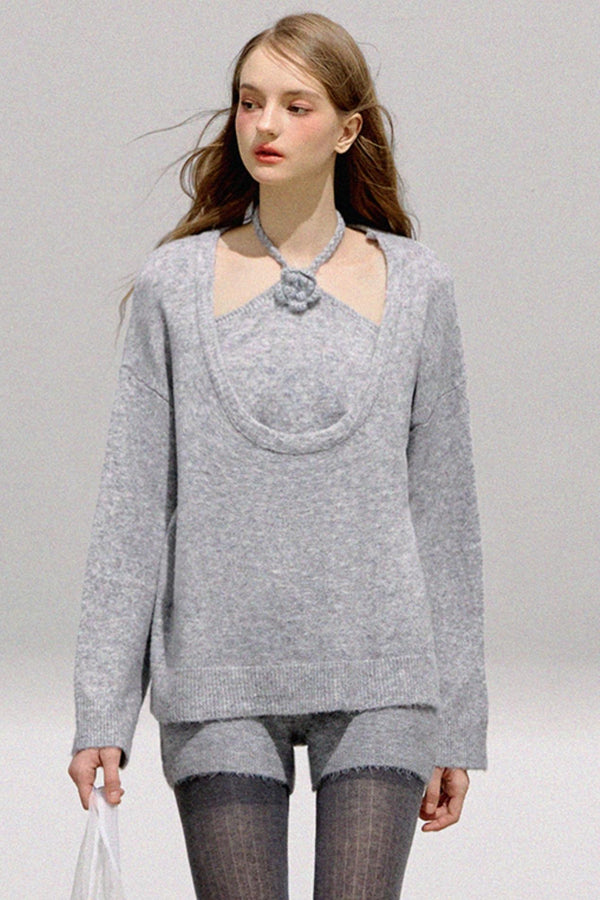French Flower Halter Sweater Set-Up