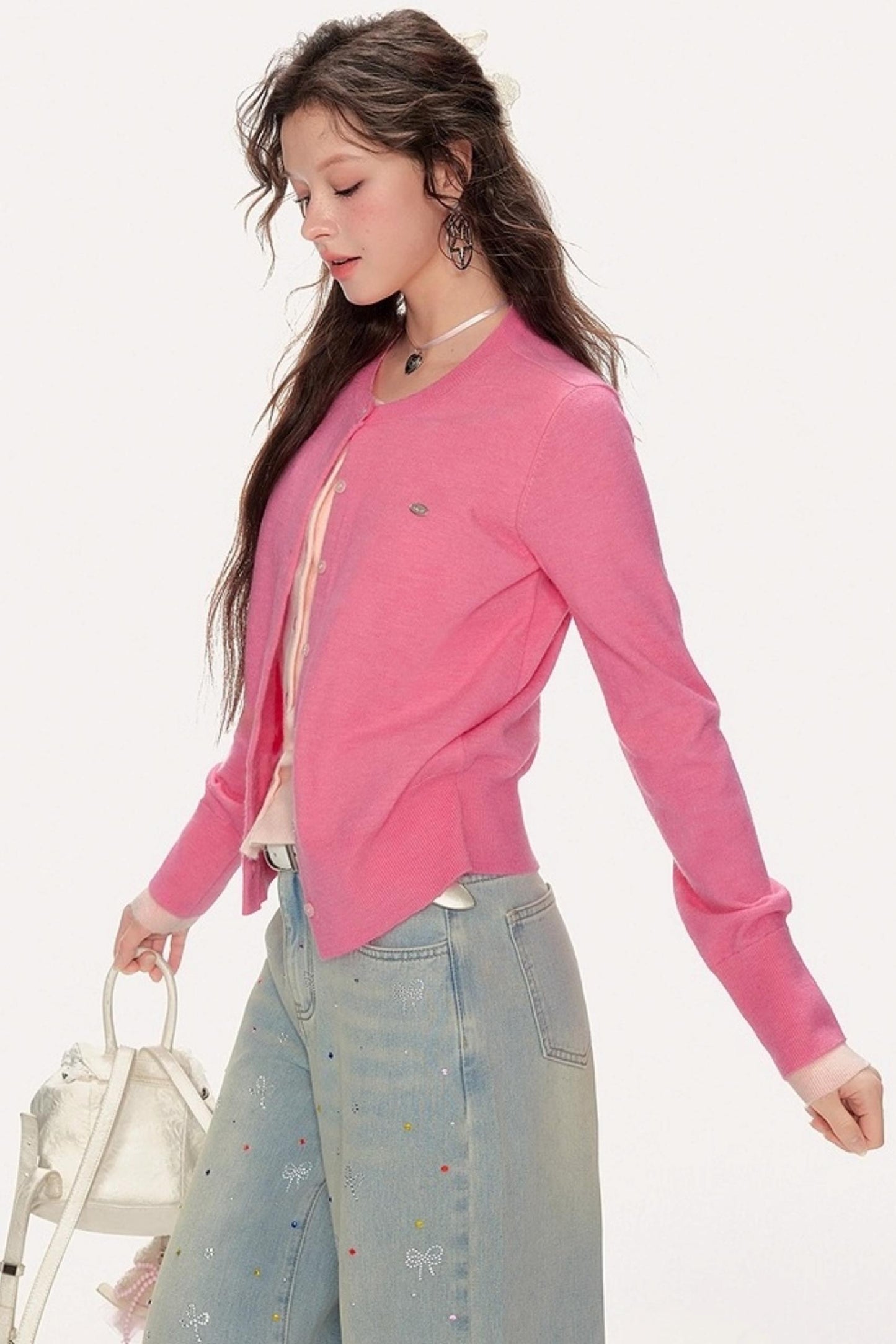 Sweet Girly Contrast Knitted Cardigan