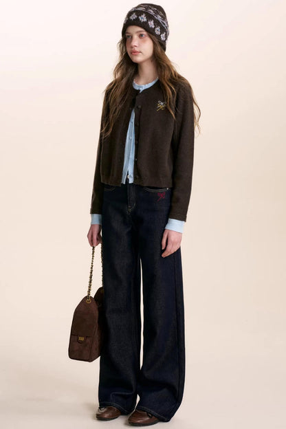 Wool Blend Color-Blocked Cardigan