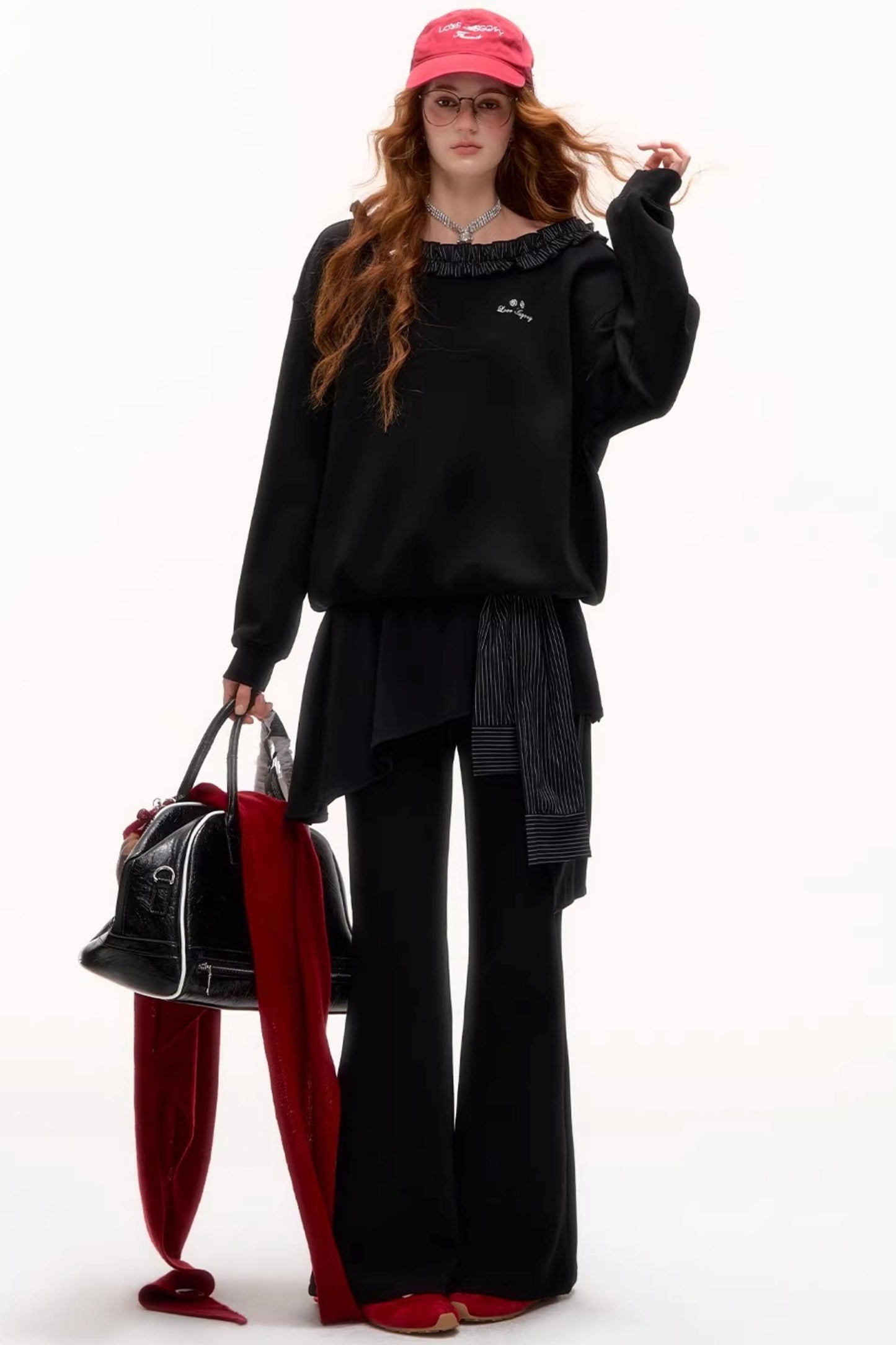 Asymmetrical Striped Ruffle Sweatshirt