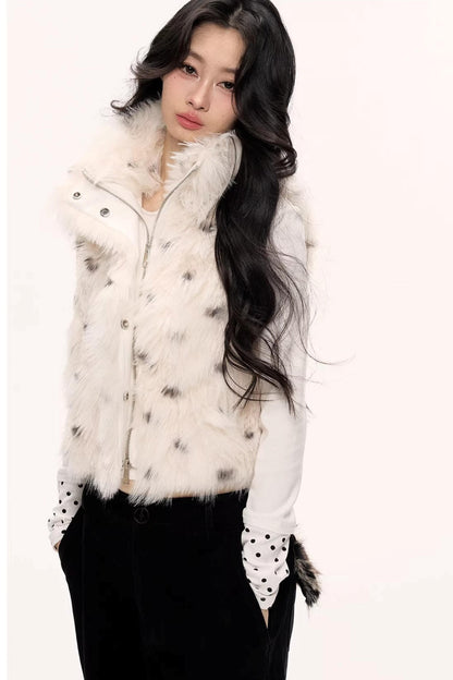 Fluffy Leopard Magic Fur Vest Jacket