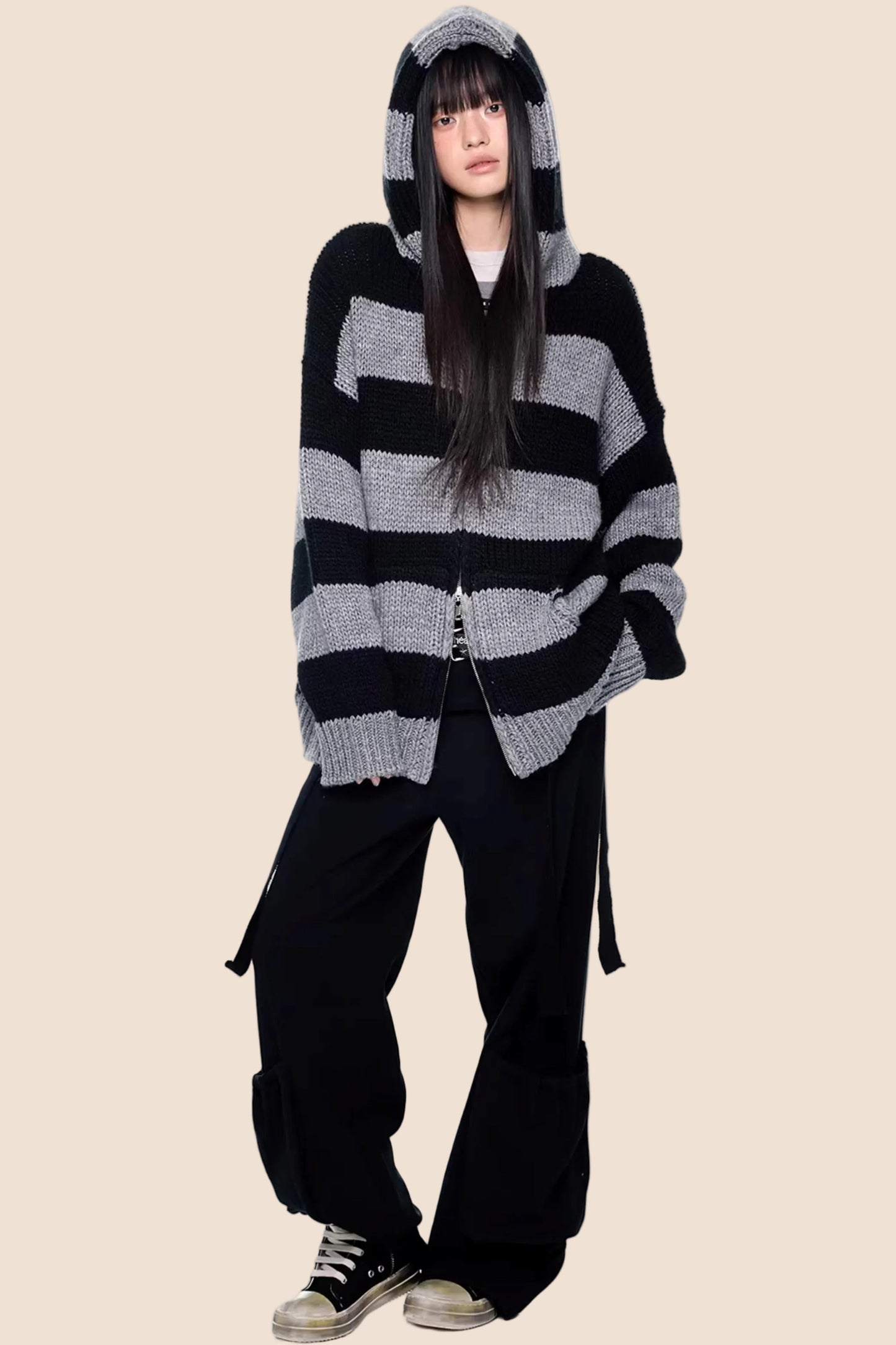 Striped Hooded Knit Jacket