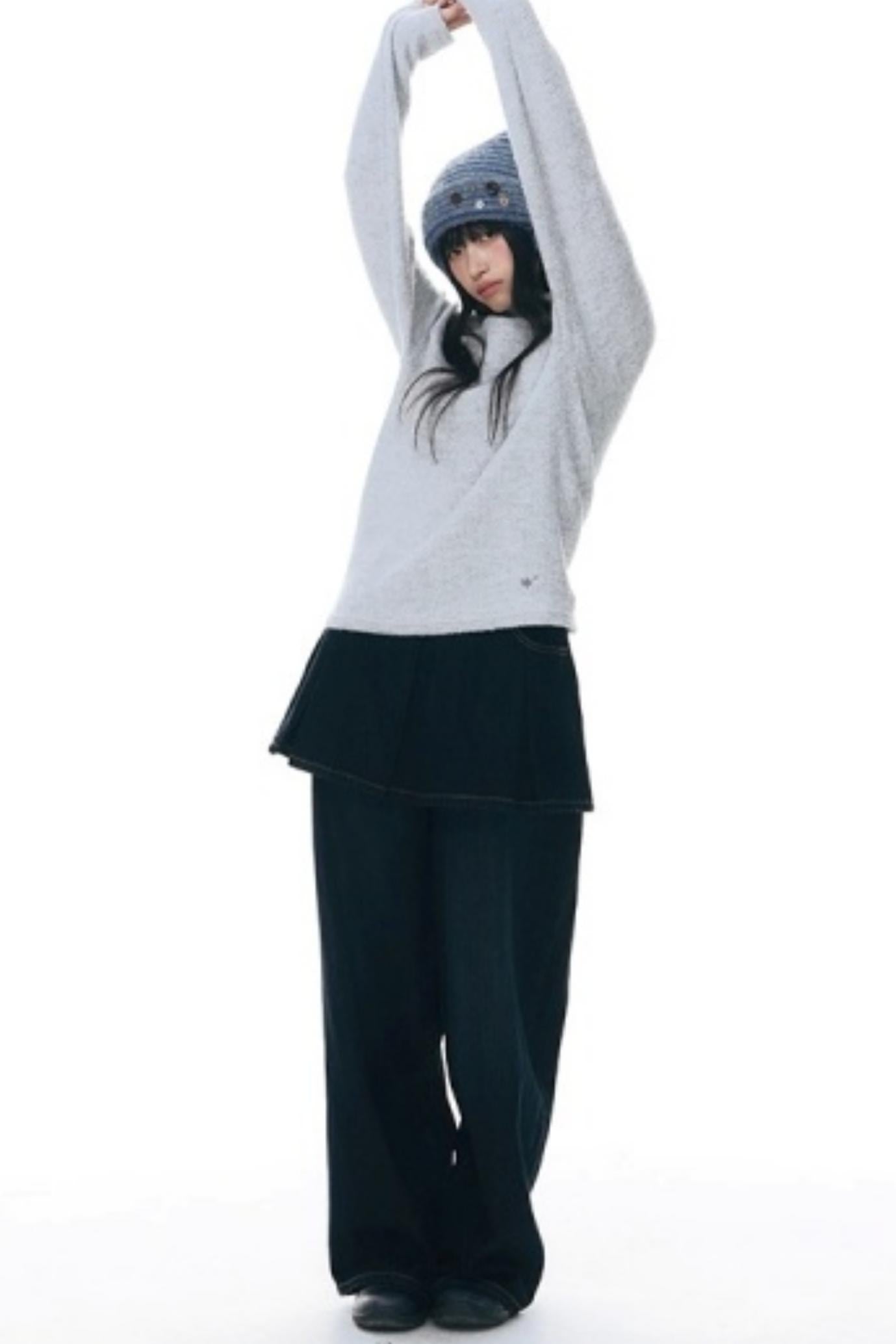 Fake Two-Piece Pleated Skirt Jeans