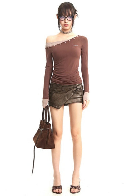 Retro Off-Shoulder Slim Top