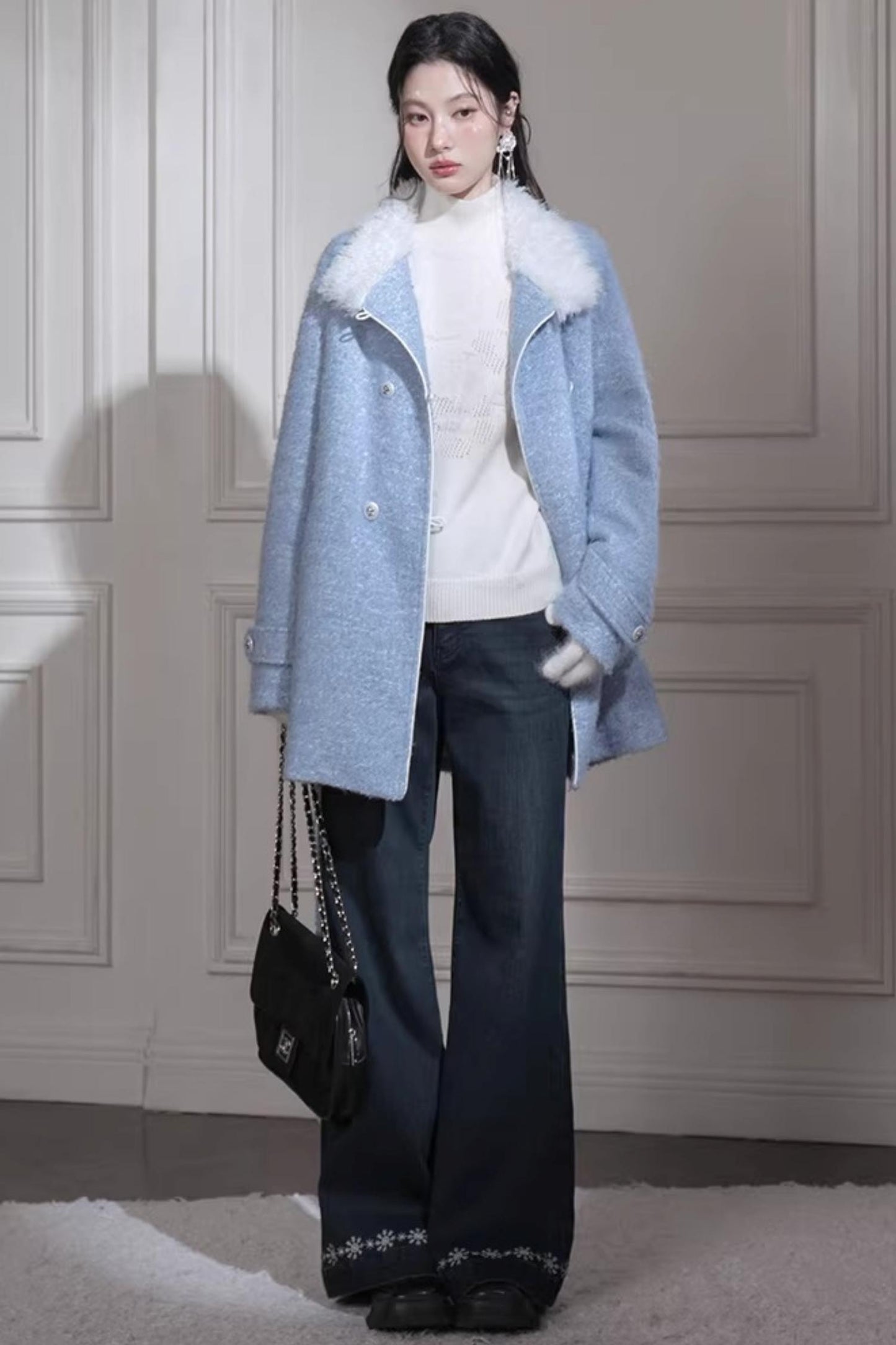 Milky White Floral Wool Sweater