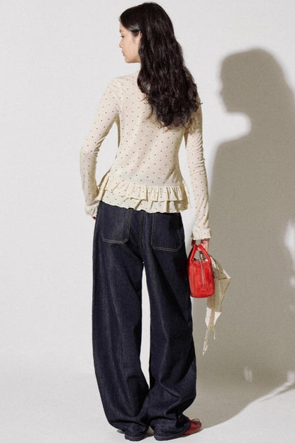 Romantic Polka Dot Long-Sleeved T-shirt