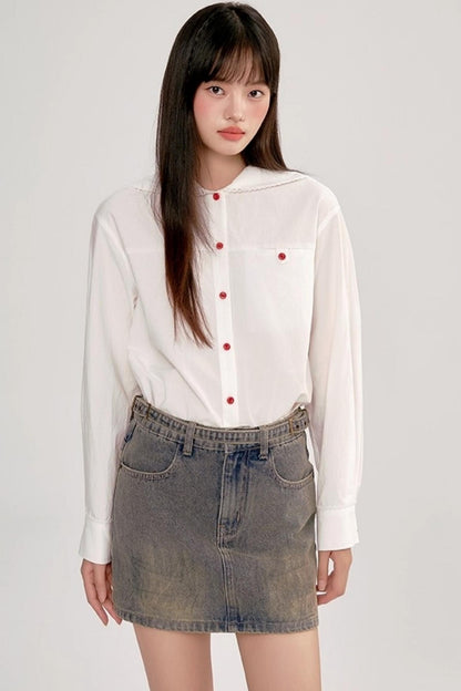 Distressed Denim Skirt