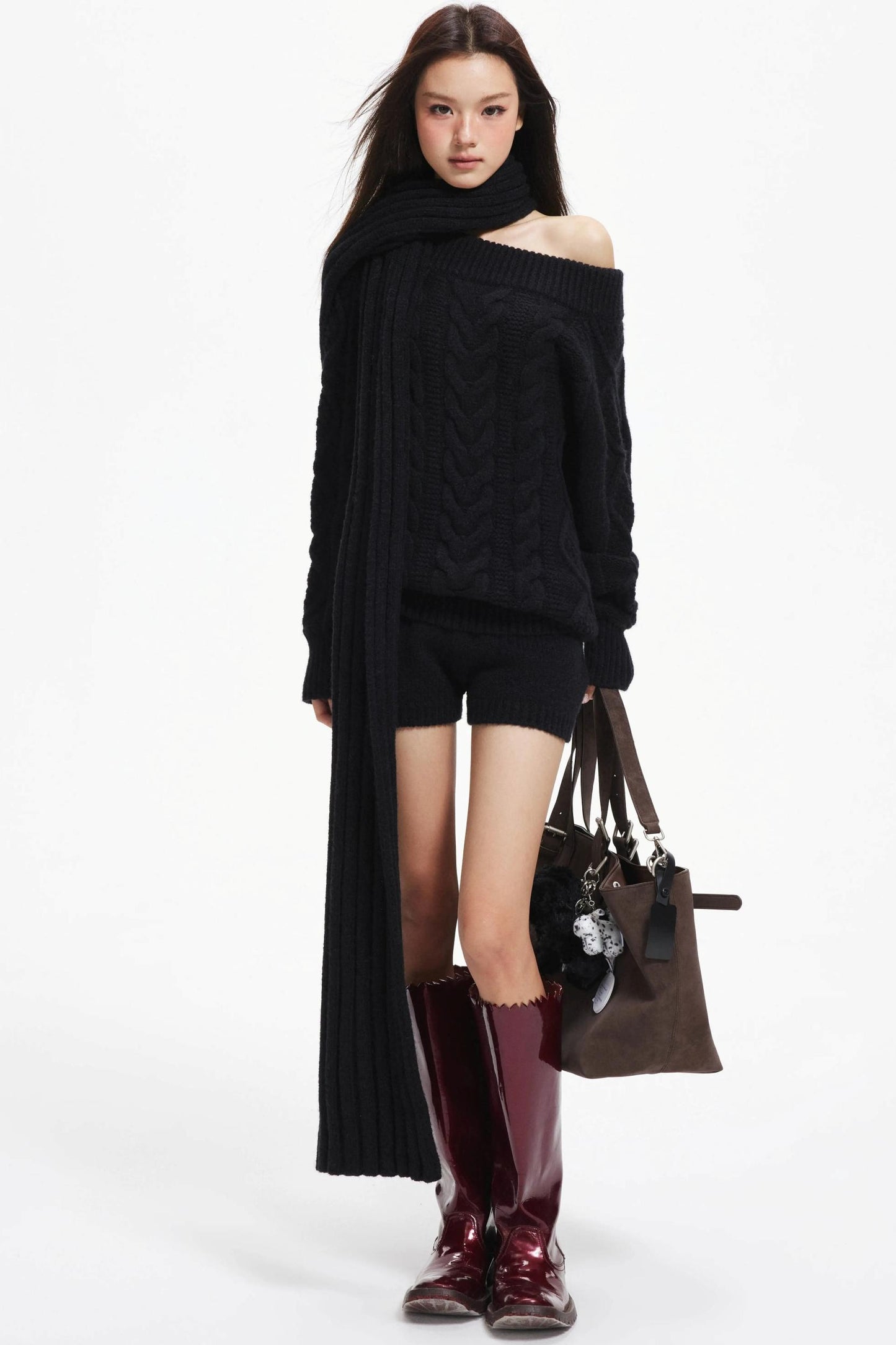 Lazy Wool Slanted Sweater Set