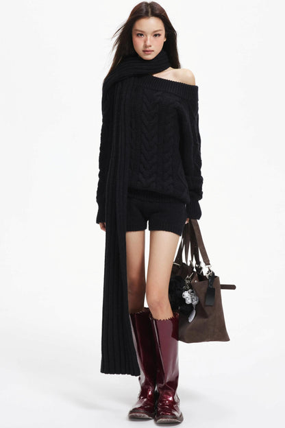 Lazy Wool Slanted Sweater Set