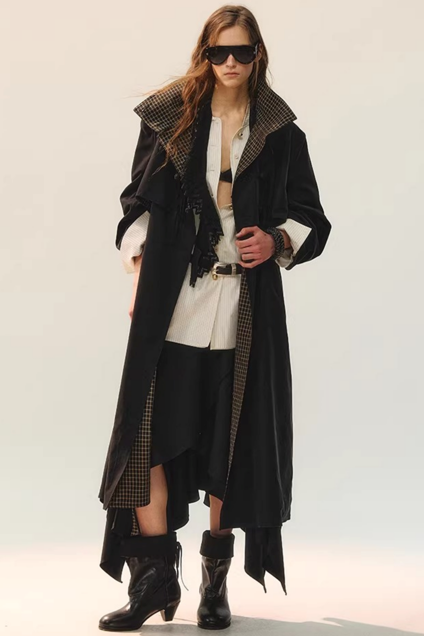 컬러 블록 더블 칼라 블라우스