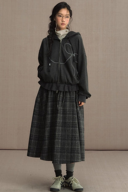 Autumn Gray Hooded Zipper Jacket