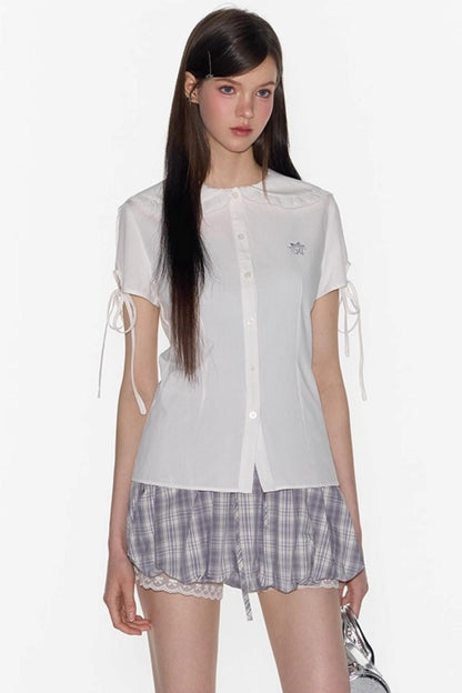 Navy Lace Collar Top & Skirt Set-Up