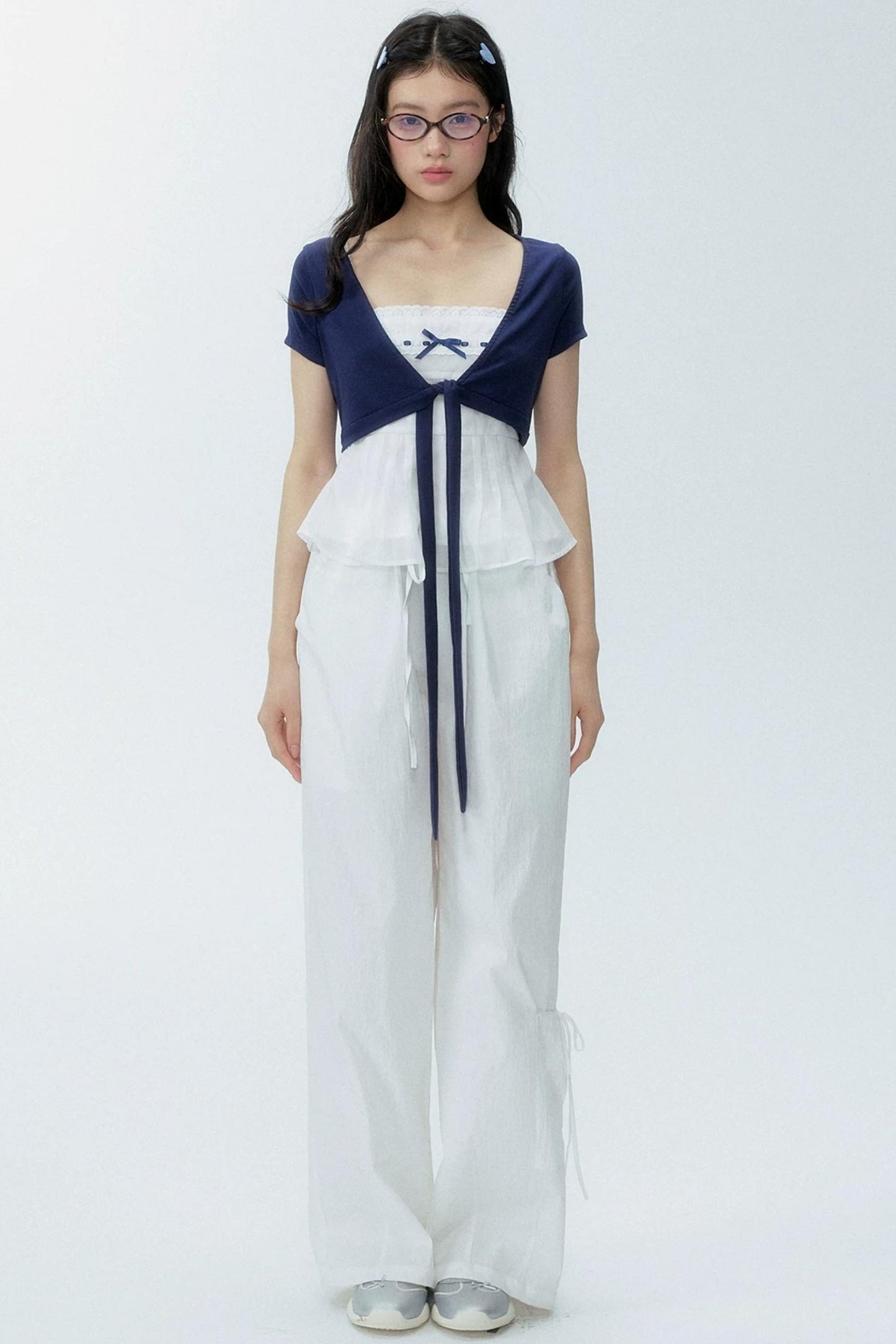 White Drawstring Wide-Leg Pants