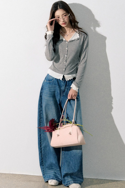 Miu-Style Collared Knit Sweater