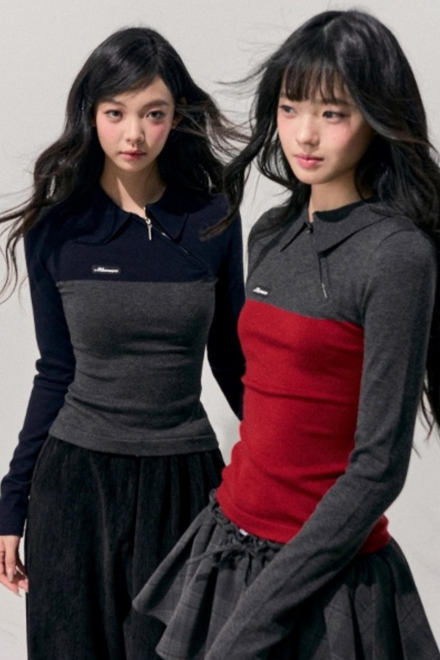 American Long-Sleeve Polo Collar Knit Top