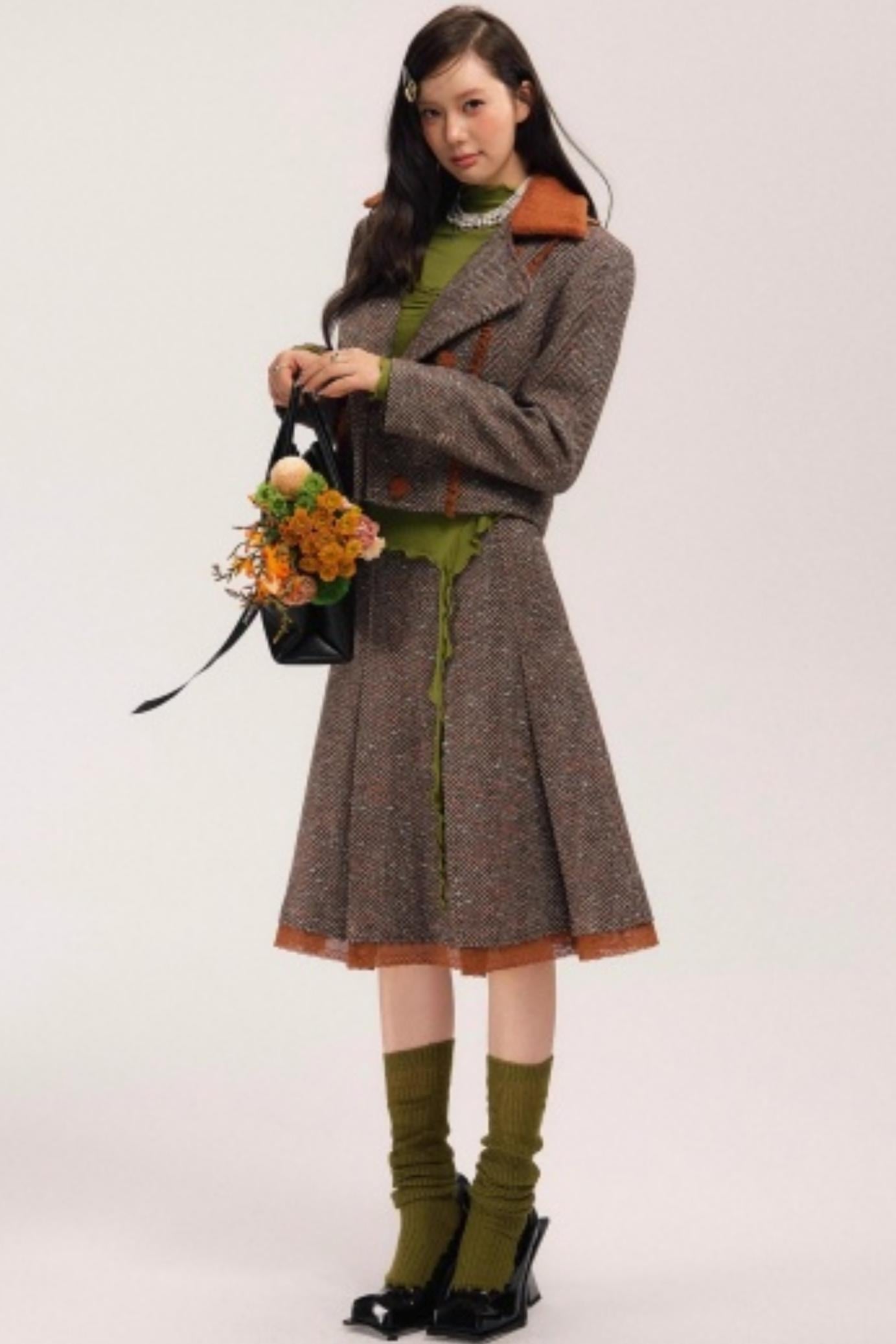 Vintage Wool Herringbone Coat Skirt Set-Up